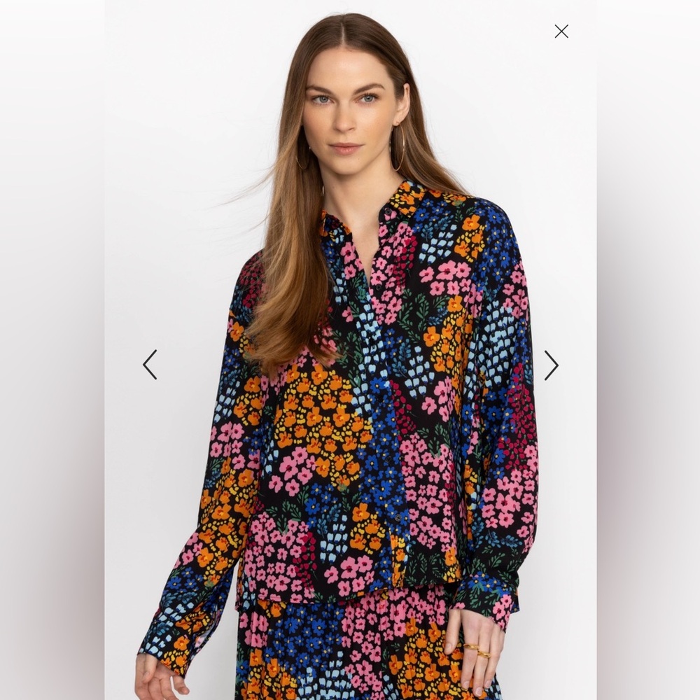 Johnny Was Astrid Pleated Floral Longsleeve Blouse - Size: Medium